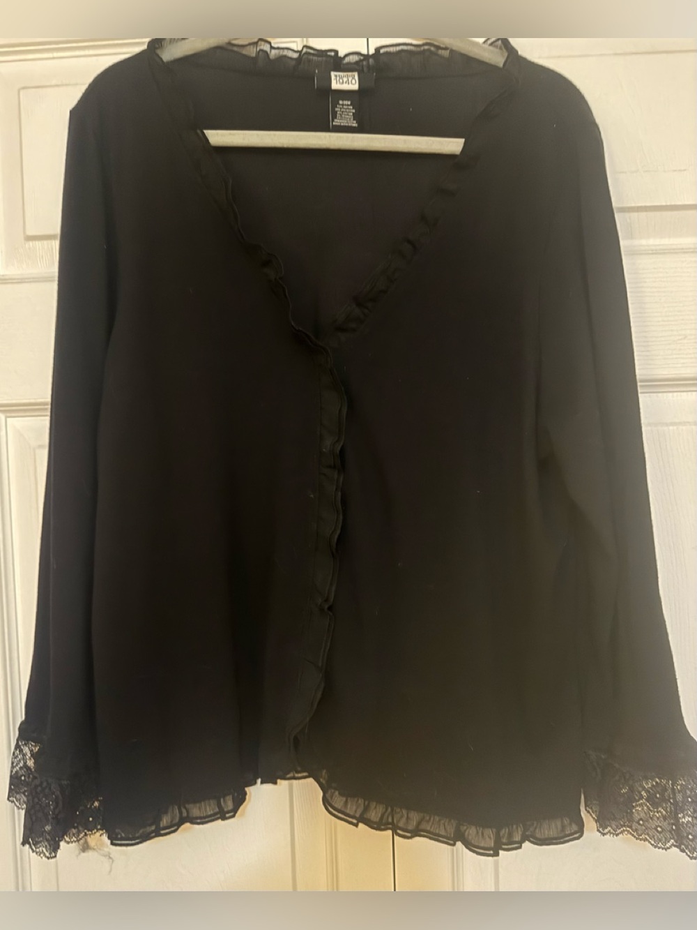 Studio 1940 Black Ruffle-Trim Long Sleeve Blouse